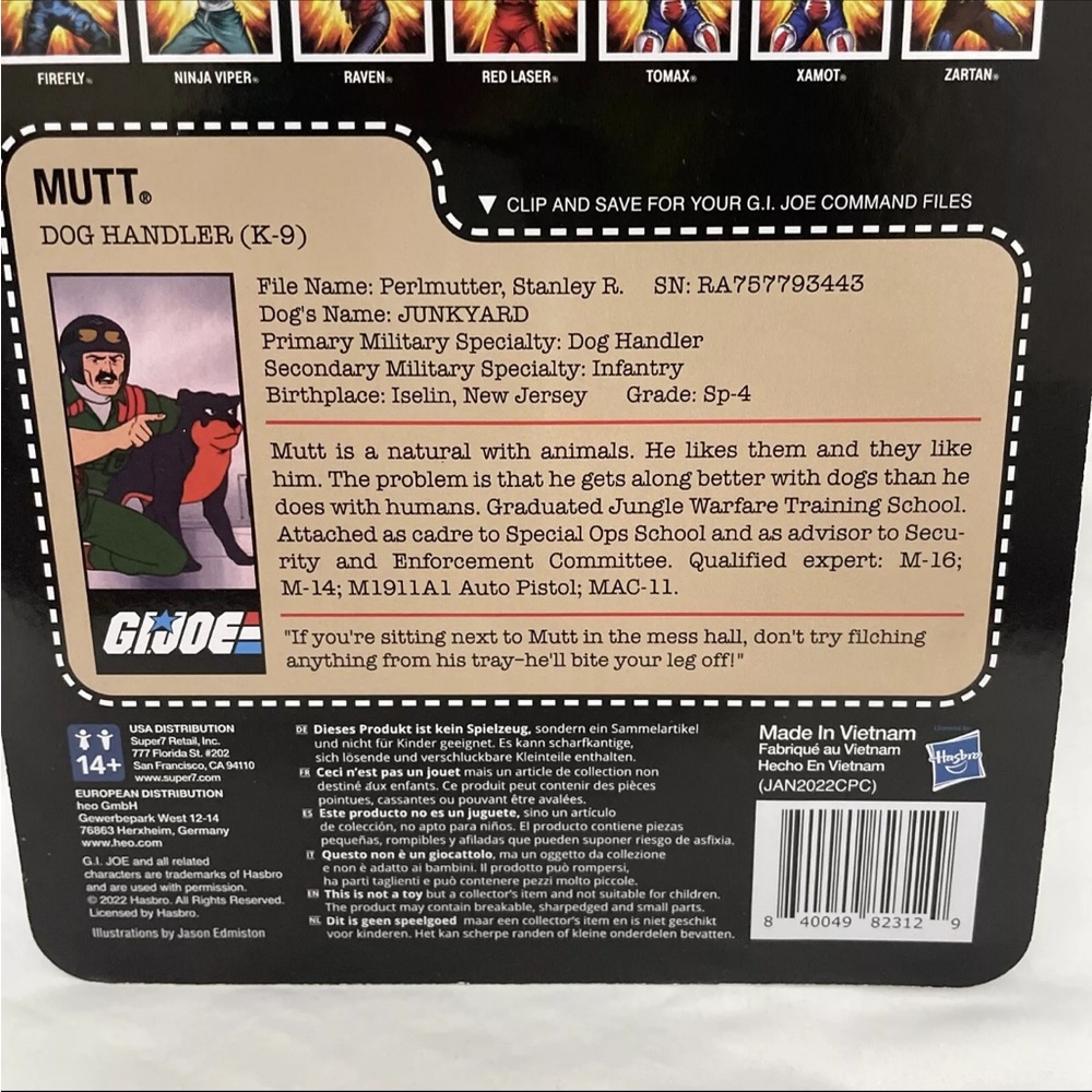 G.I. Joe Mutt & Junkyard Dog Handler Super7 Reaction 3.75” Figure New In Hand - Picture 4 of 7